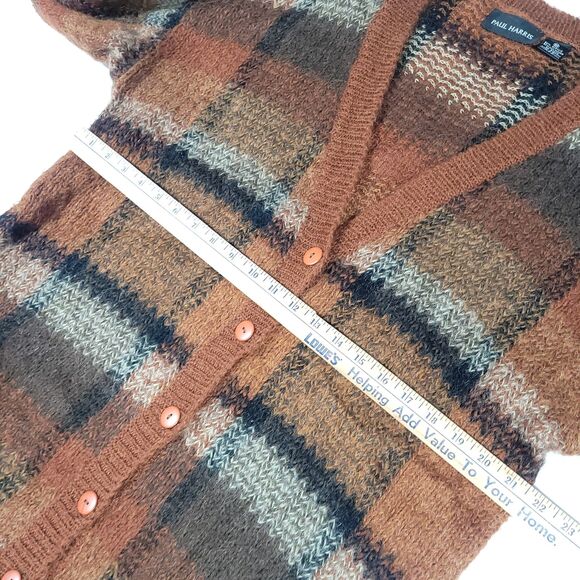Fuzzy Wool Mohair Knit Cardigan Sweater Paul Harris M Burnt Orange Cobain Grunge - Picture 6 of 16